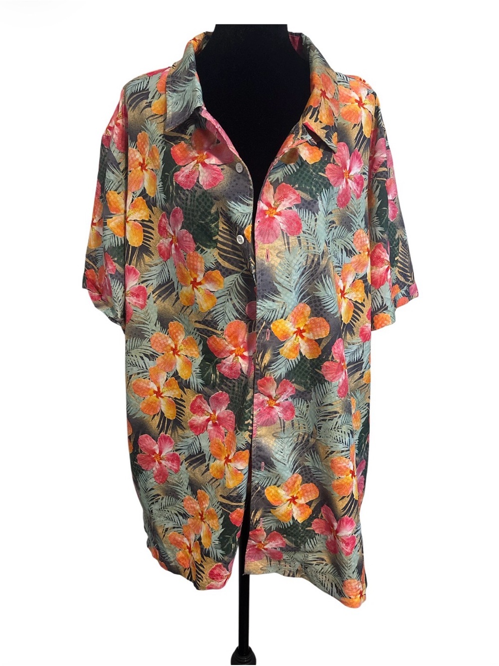 Hawaiian Luau Button Up Shirt Floral Island Shirt XL
